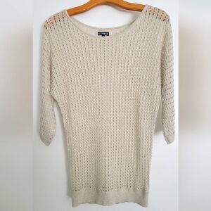 Express Gold/Silver Shimmer Scoop Neck 3/4 Sleeve Open Stitch Tunic Top